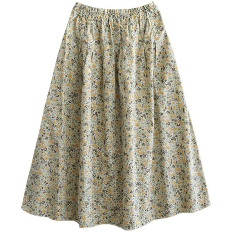 Women’s Floral Cotton Midi Skirt – Artistic Print A-Line