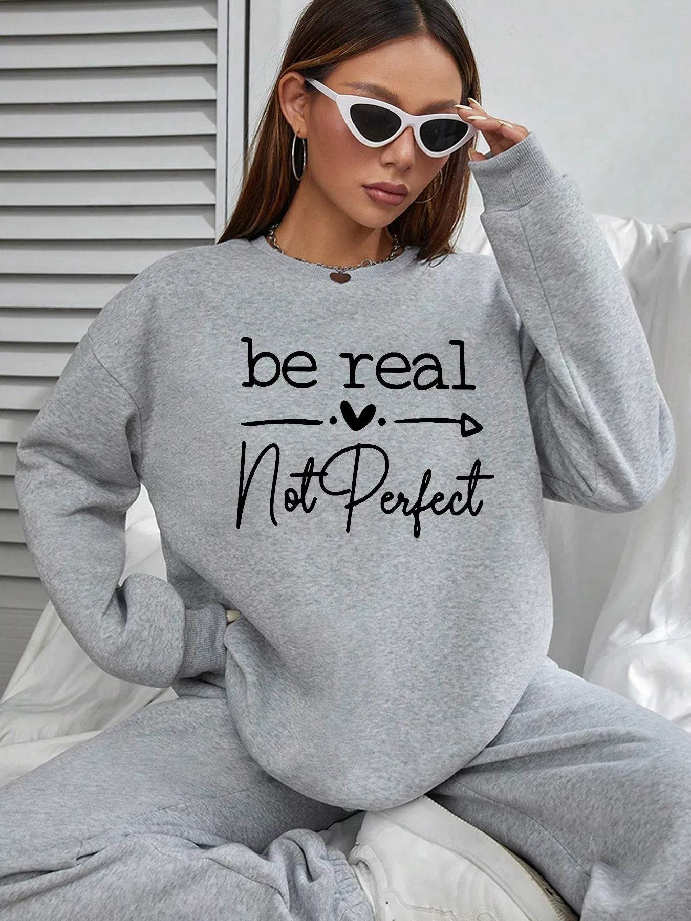 Women Basic Casual Pullover Spring Autumn Long Sleeve Be Real Printed Round Neck - Holy Mango Store