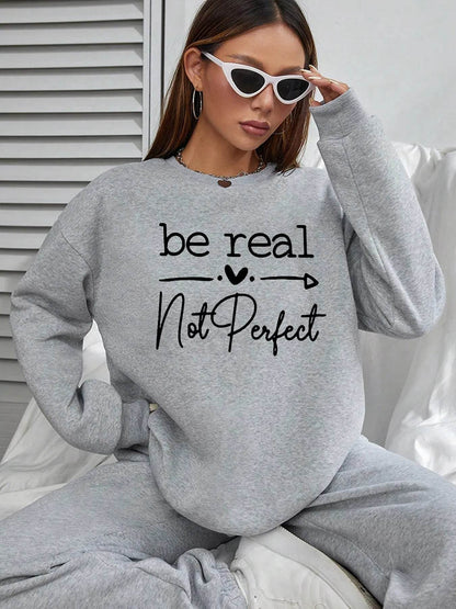 Women Basic Casual Pullover Spring Autumn Long Sleeve Be Real Printed Round Neck - Holy Mango Store