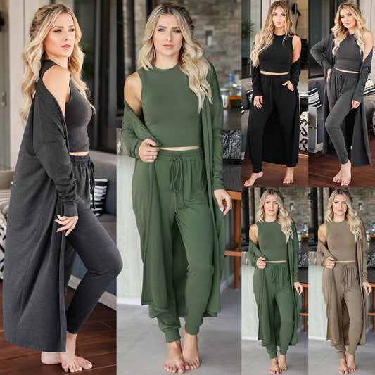 Women’s Knitted Slim-Fit Sports Set – Vest, Jacket & Pencil Pants