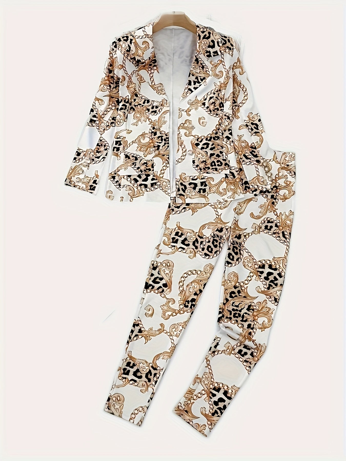 Chained Chic Leopard Blazer Set – Bold 2-Piece Power Look