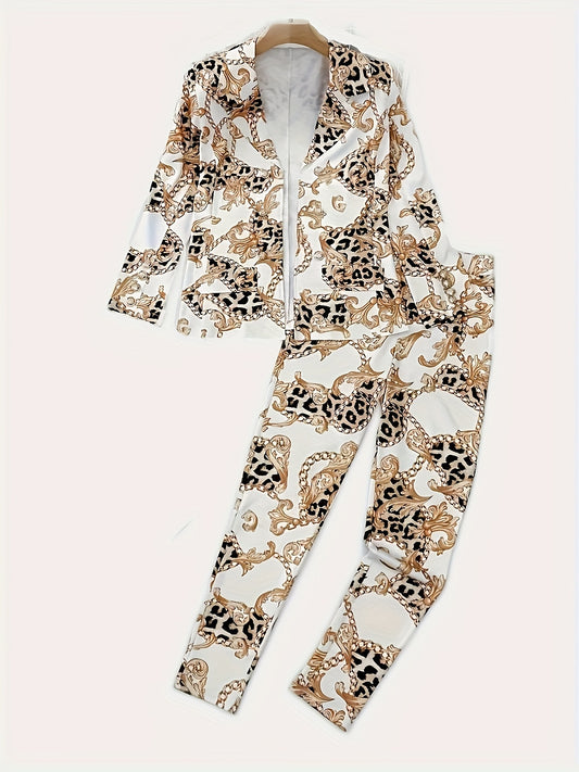 Chained Chic Leopard Blazer Set – Bold 2-Piece Power Look