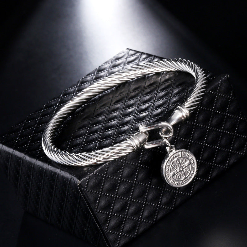 Stainless Steel Scripture & Cross Bangle Bracelet