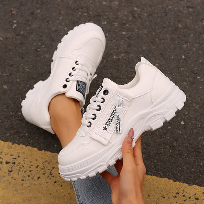 Stylish Women’s Sneakers – Lace-Up & Side Zipper | Trendy Thick-Soled Shoes