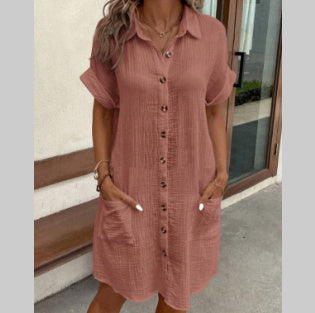 Solid Color Mid‑Length Shirt Dress