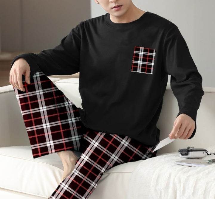 Ice Silk Long Sleeve Long Pants Men's Pajama Set - Holy Mango Store