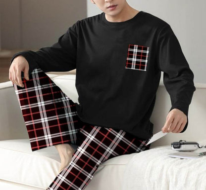 Ice Silk Long Sleeve Long Pants Men's Pajama Set - Holy Mango Store