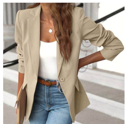 Polyester Autumn Long Sleeve Solid Color Cardigan Small Suit Jacket For Women - Holy Mango Store