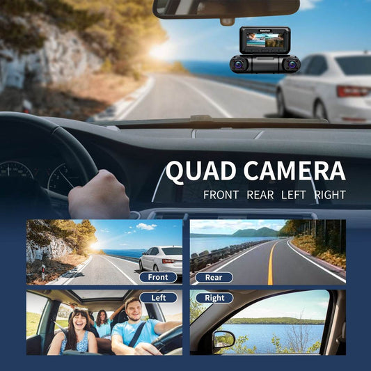 Hainatech 360 Degree View 4 Channel Dash Cam Front And Rear Inside Left Right, Dash Camera For Cars, Built-in GPS WiFi Night Vision, 24 7 Recording Parking Mode Monitor, Free 128G Card - Holy Mango Store