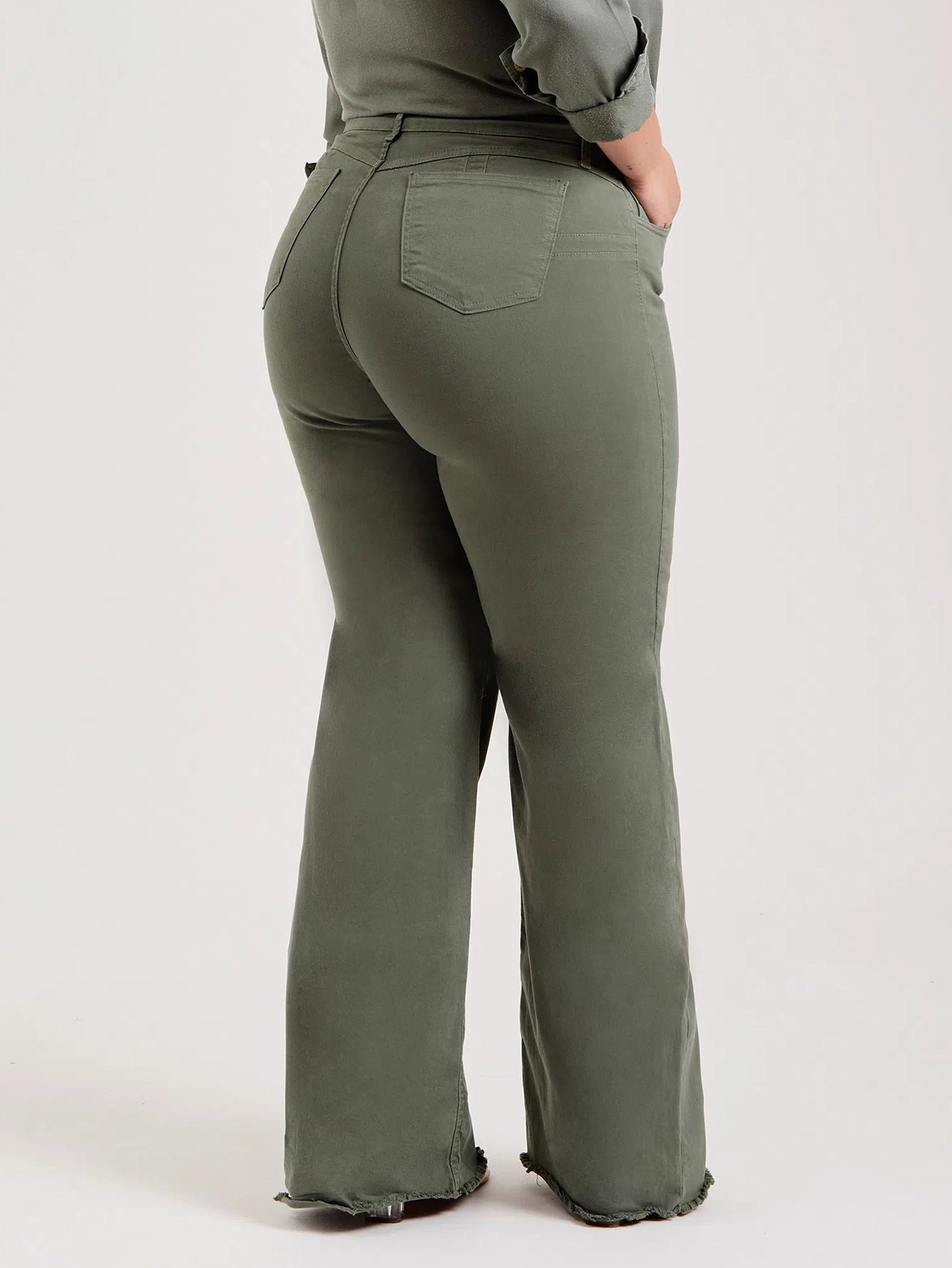 Women's Olive Green Flared Denim Pants – Stretch Slim Fit