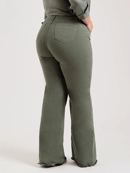 Women's Olive Green Flared Denim Pants – Stretch Slim Fit