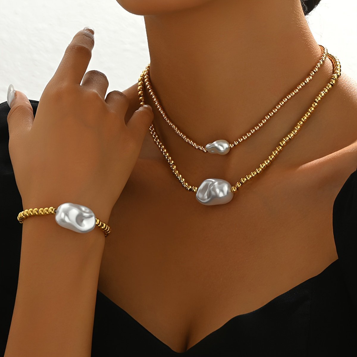 Gold & Pearl Jewelry Set – Handmade Elegance for Her