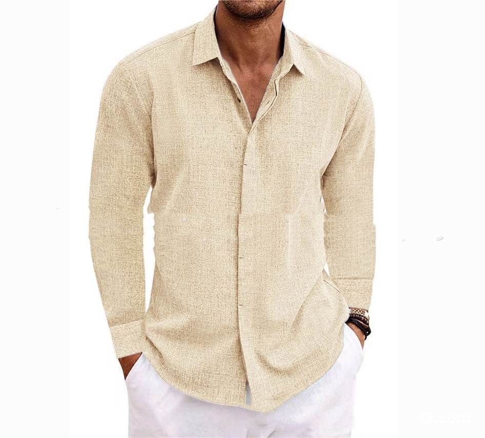Long Sleeve T-shirt Undershirt Solid Color Long Sleeve Cotton Linen Shirt Men - Holy Mango Store