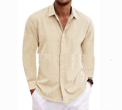 Long Sleeve T-shirt Undershirt Solid Color Long Sleeve Cotton Linen Shirt Men - Holy Mango Store