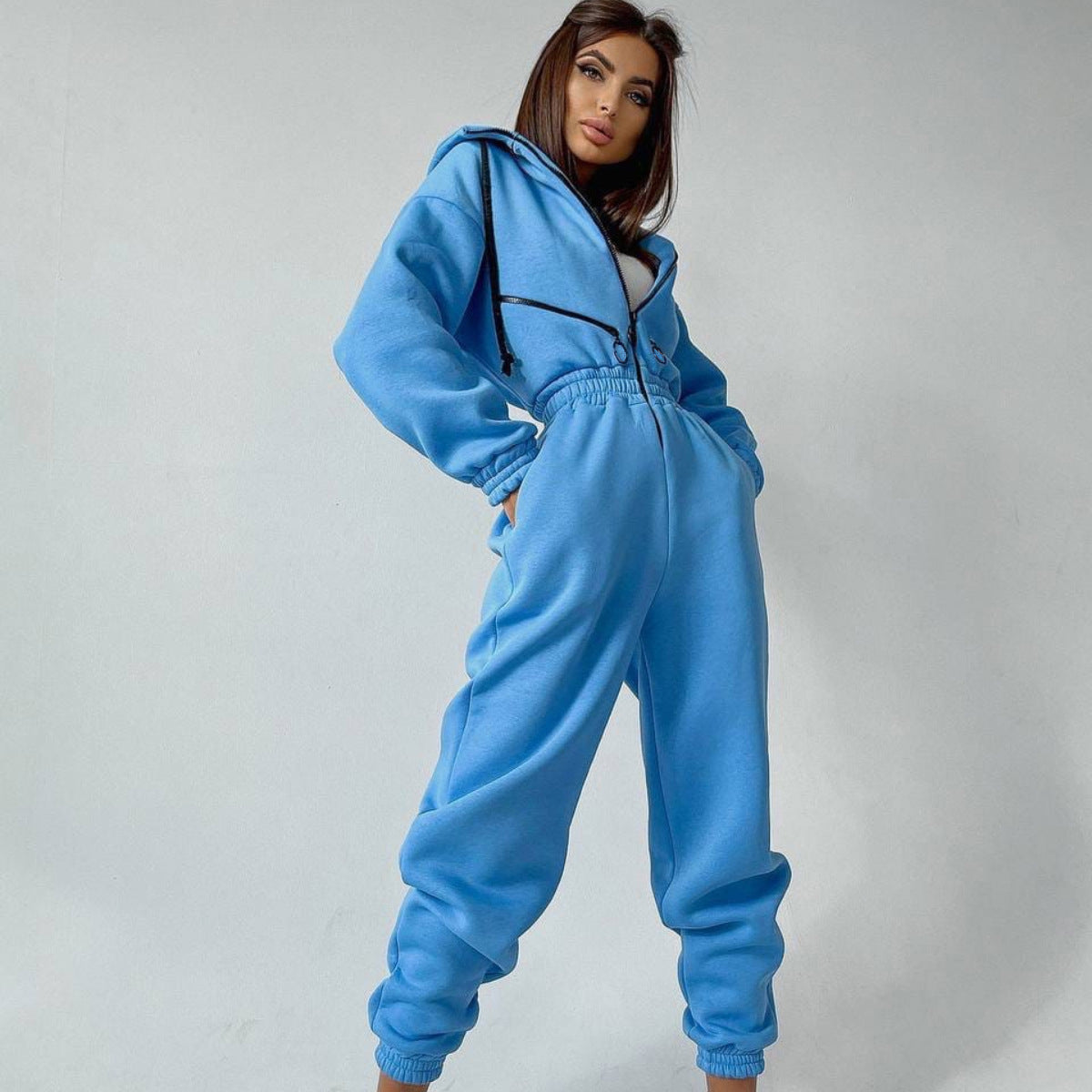 Women’s Sporty Hooded Jumpsuit – Cotton Blend One-Piece Comfort