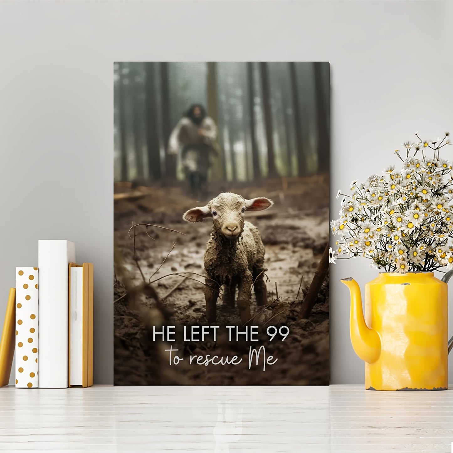 “He Left 99 Sheep to Save Me” – Christian Framed Canvas Wall Art