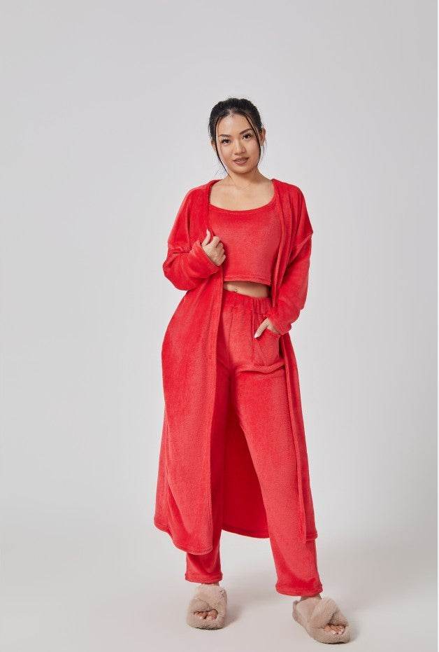 Cozy Pajama Set, 3 Piece Lounge Set, Cute Loungewear, Warm Suit Sets, Matching Set, Lounge Set, 3 Piece Pant Sets, Women Winter Dress - Holy Mango Store