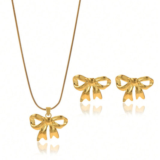 18K Gold Bow Jewelry Set – Elegant & Handmade
