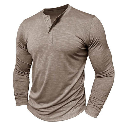 Men's Long-sleeved Henry Collar T-shirt - Holy Mango Store