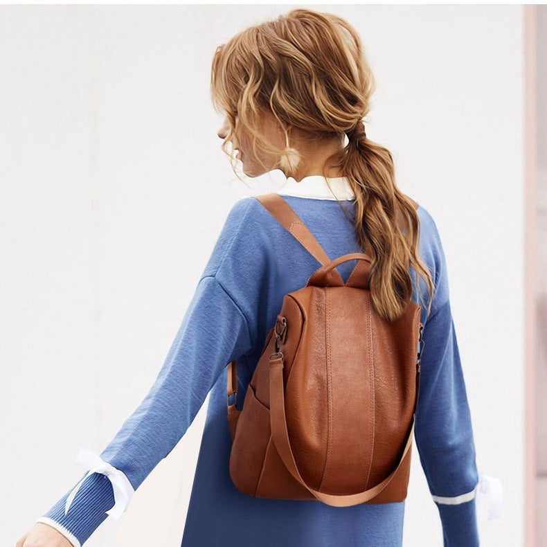 Urban Classic Women’s Solid Color Backpack – Large Capacity Leather Bag