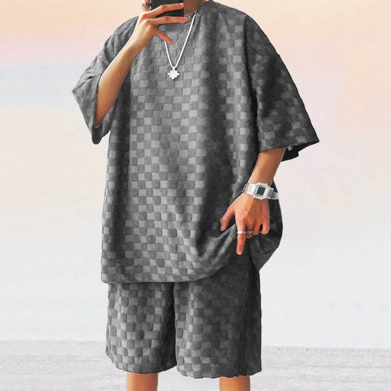 Jacquard Plaid Loose Straight Casual Shorts Suit - Holy Mango Store