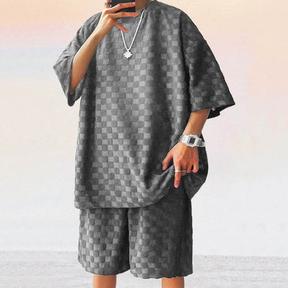 Jacquard Plaid Loose Straight Casual Shorts Suit - Holy Mango Store