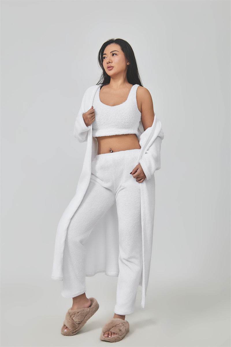 Cozy Pajama Set, 3 Piece Lounge Set, Cute Loungewear, Warm Suit Sets, Matching Set, Lounge Set, 3 Piece Pant Sets, Women Winter Dress - Holy Mango Store
