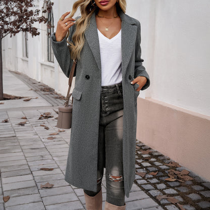Women’s Long Turn-Down Collar Coat – Elegant Commuter Style