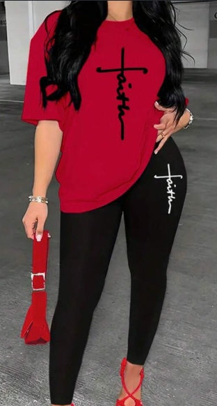 FAITH Alphabet Print Tee & Leggings Set