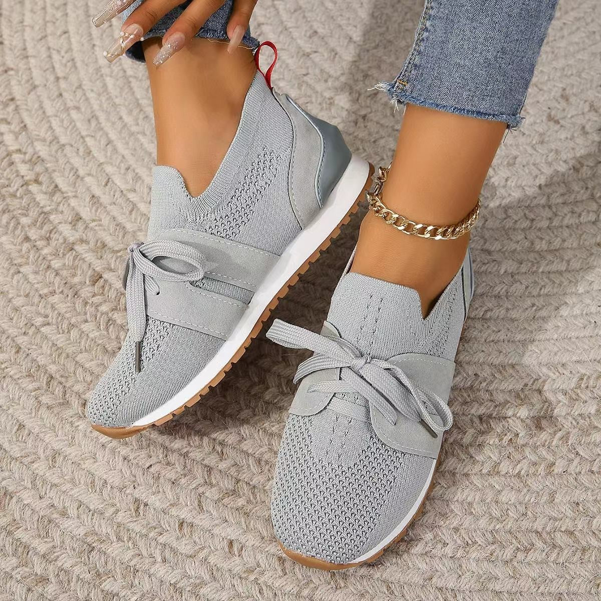 Women’s Mesh Lace-Up Flats – Breathable Wedge Walking Shoes