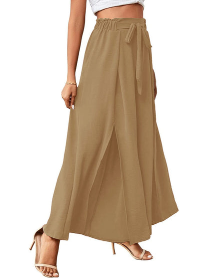 Khaki Flow Maxi Skirt – Minimalist Solid Color Style