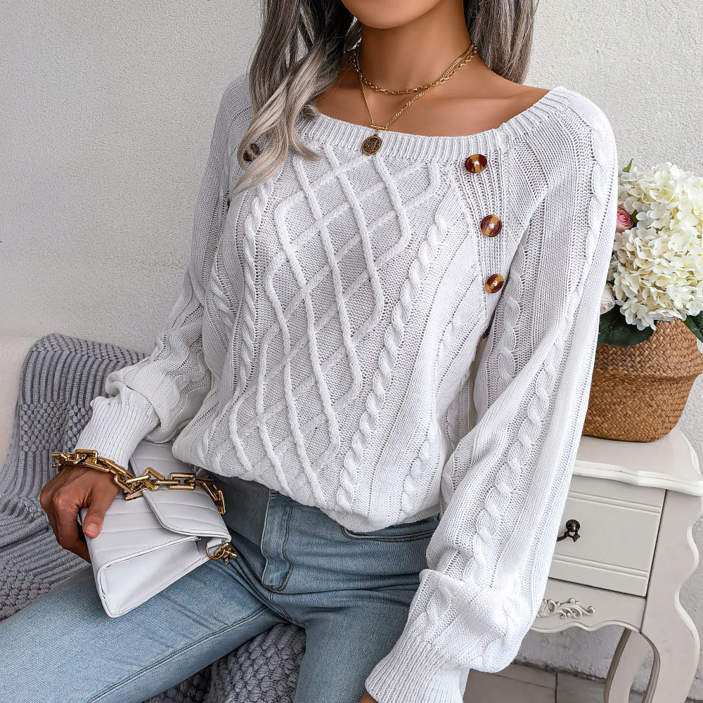 Women’s Cable Knit Button Shoulder Sweater