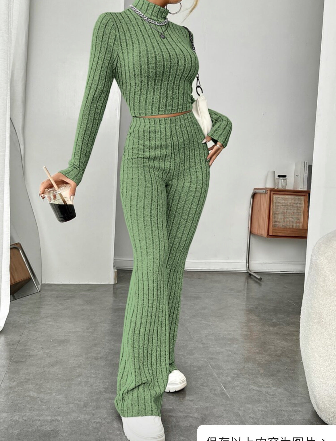Turtleneck & Wide-Leg Trouser Set – Fresh, Feminine & Cozy Cotton Comfort
