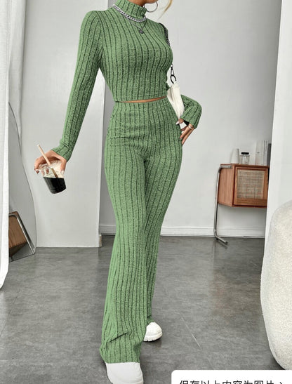 Turtleneck & Wide-Leg Trouser Set – Fresh, Feminine & Cozy Cotton Comfort