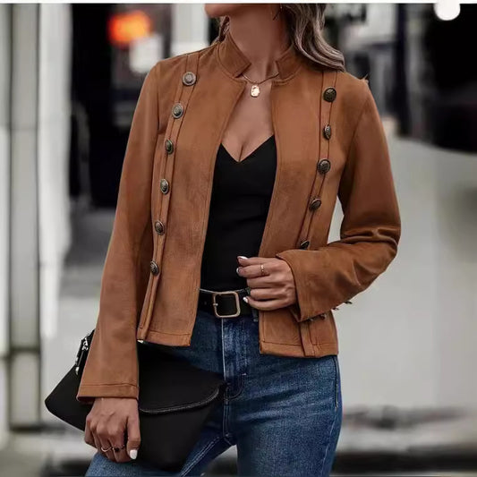 Women’s Retro Velvet Blazer – Double-Breasted Suede Jacket