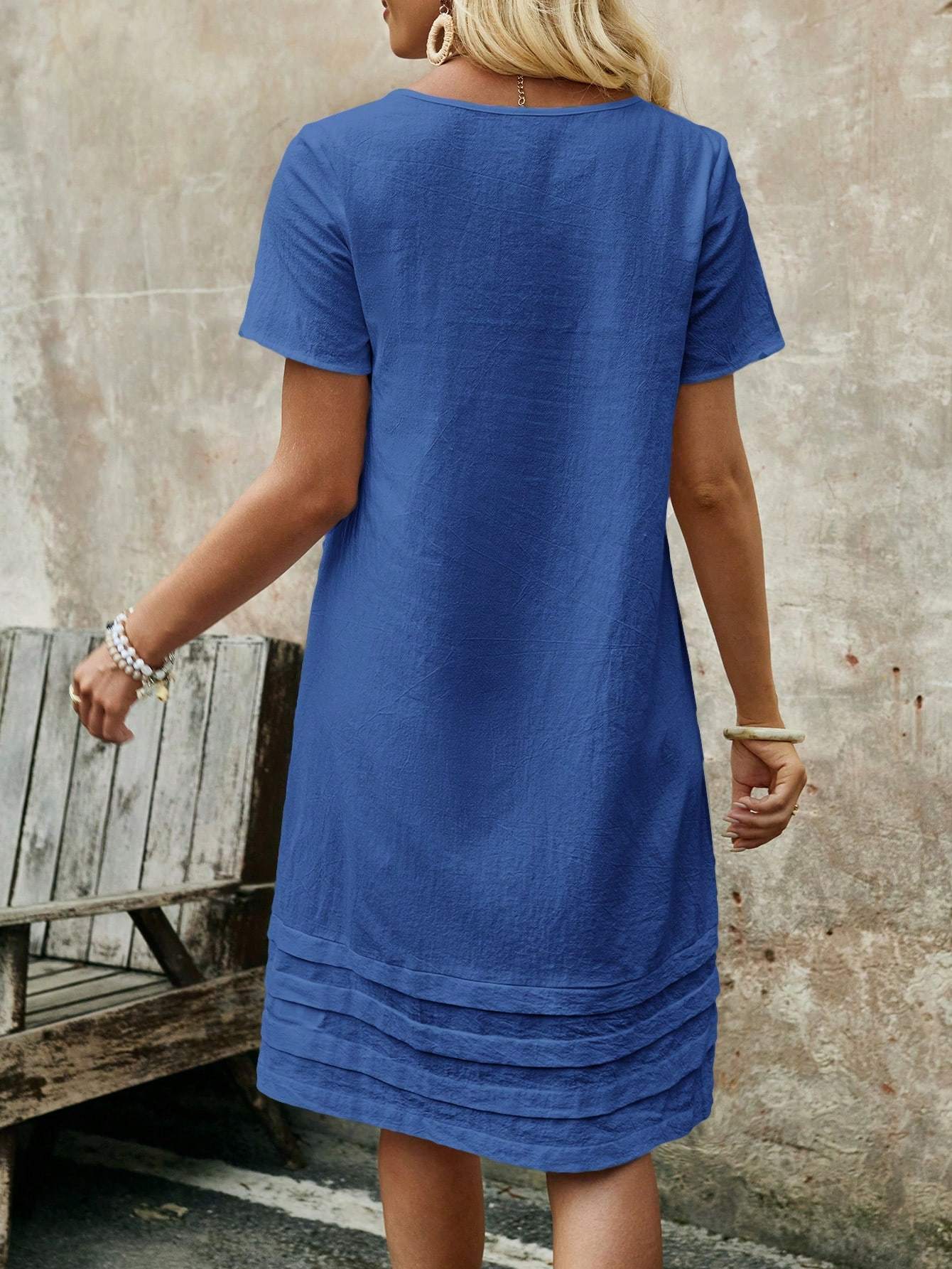 Round Neck Short Sleeve Casual Midi Dress