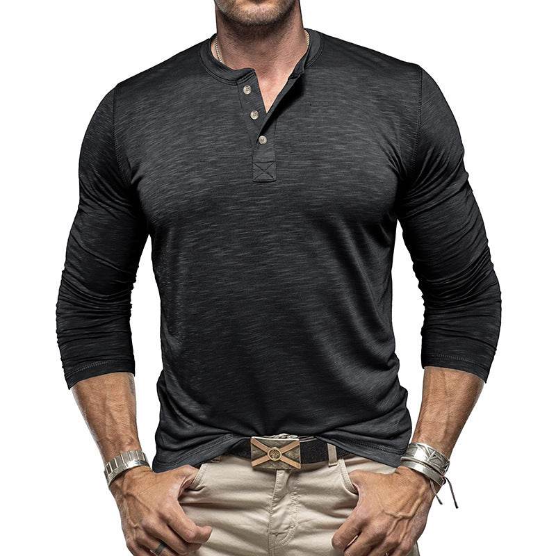 Men's Long-sleeved Henry Collar T-shirt - Holy Mango Store