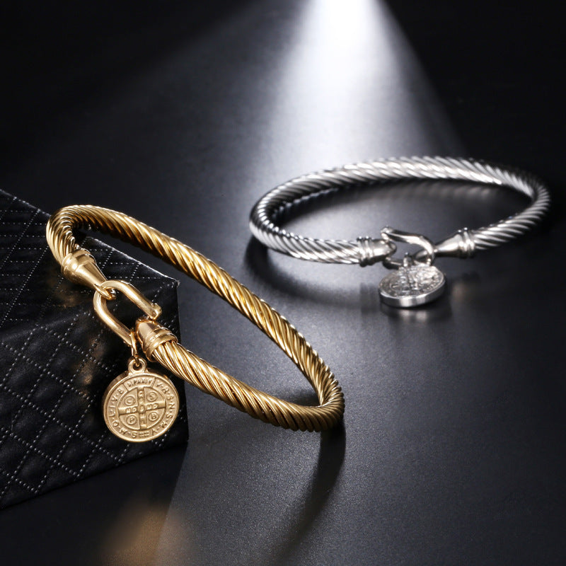 Stainless Steel Scripture & Cross Bangle Bracelet