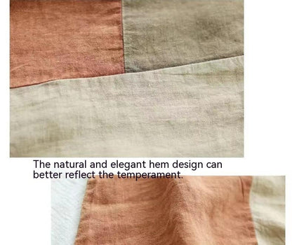 Women's Cotton Linen Color Block T-Shirt – Artistic Half Sleeve Tee