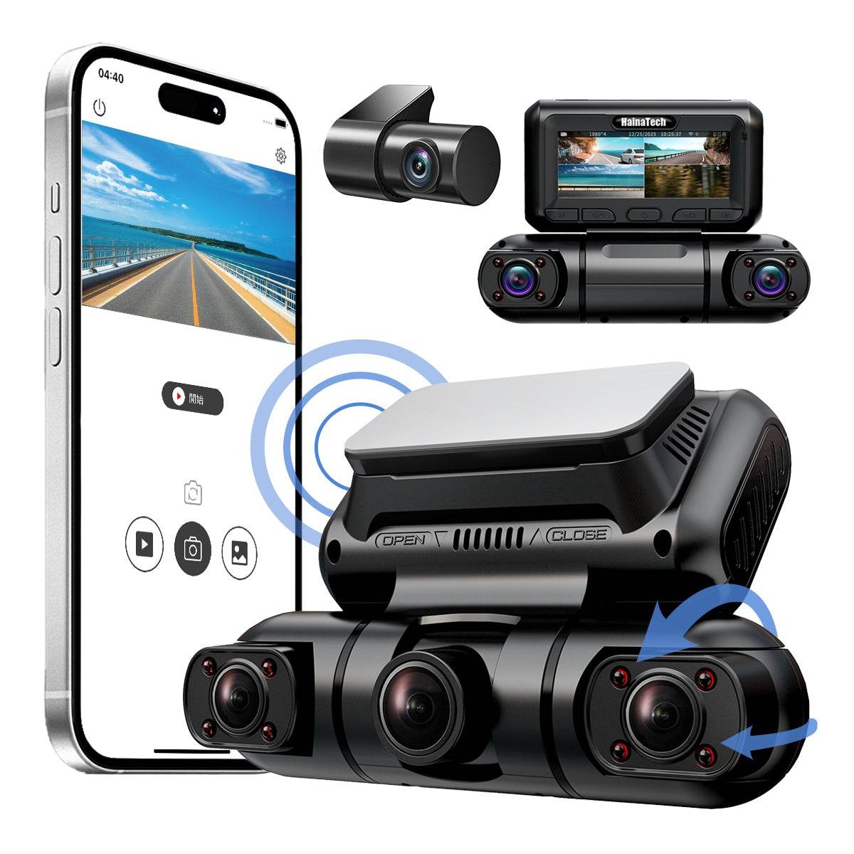 Hainatech 360 Degree View 4 Channel Dash Cam Front And Rear Inside Left Right, Dash Camera For Cars, Built-in GPS WiFi Night Vision, 24 7 Recording Parking Mode Monitor, Free 128G Card - Holy Mango Store