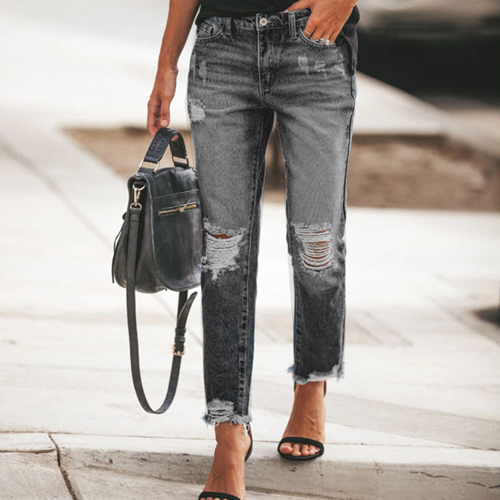 Women’s Retro Ripped Straight-Leg Jeans
