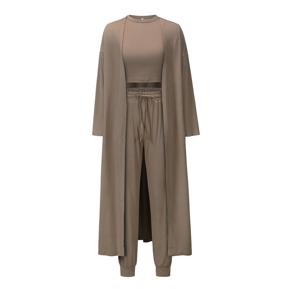 Women’s Knitted Slim-Fit Sports Set – Vest, Jacket & Pencil Pants