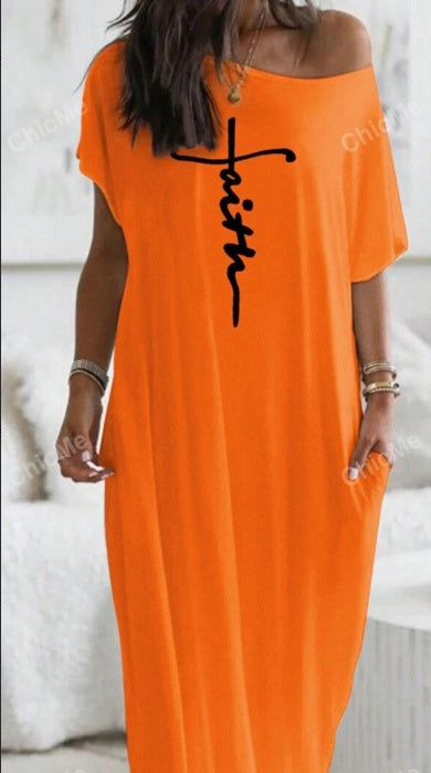 Grace & Boldness Maxi Dress – Letter Print Casual Style