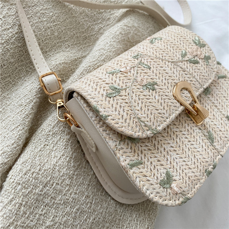 Boho Summer Straw Woven Bag – Floral Design for Casual Chic