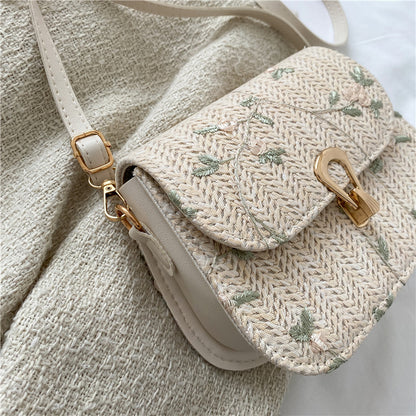 Boho Summer Straw Woven Bag – Floral Design for Casual Chic