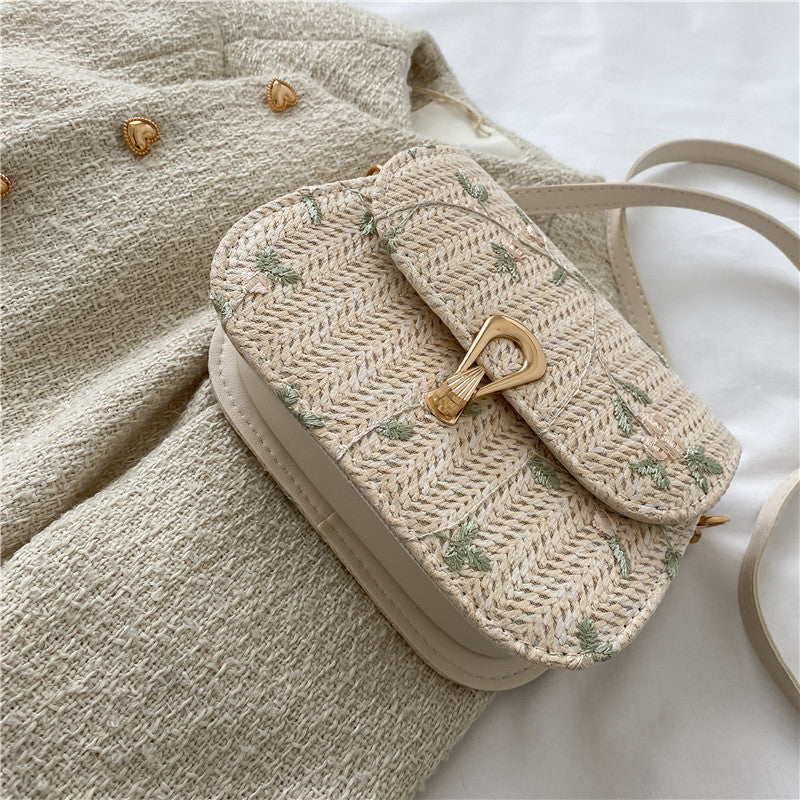 Boho Summer Straw Woven Bag – Floral Design for Casual Chic