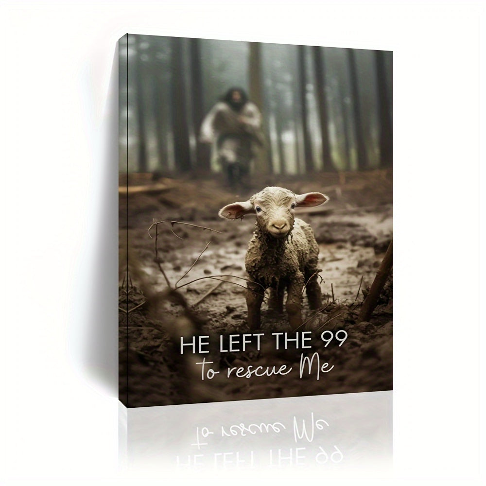 “He Left 99 Sheep to Save Me” – Christian Framed Canvas Wall Art