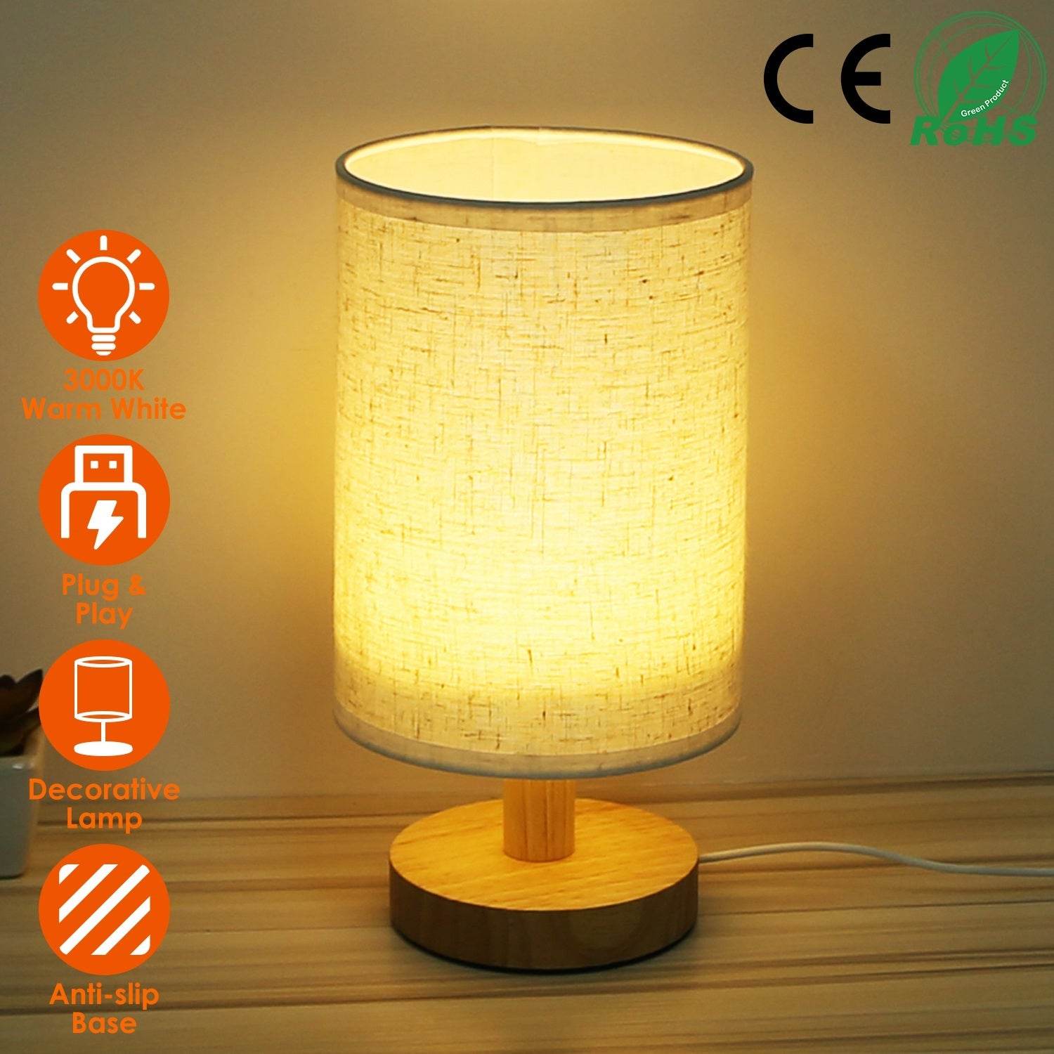 Warm White Bedside Lamp USB Plug Modern Bedroom Lamp - Holy Mango Store