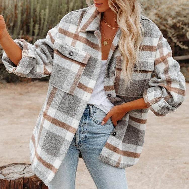 Plaid Button Flannel Woolen Shirt - Holy Mango Store