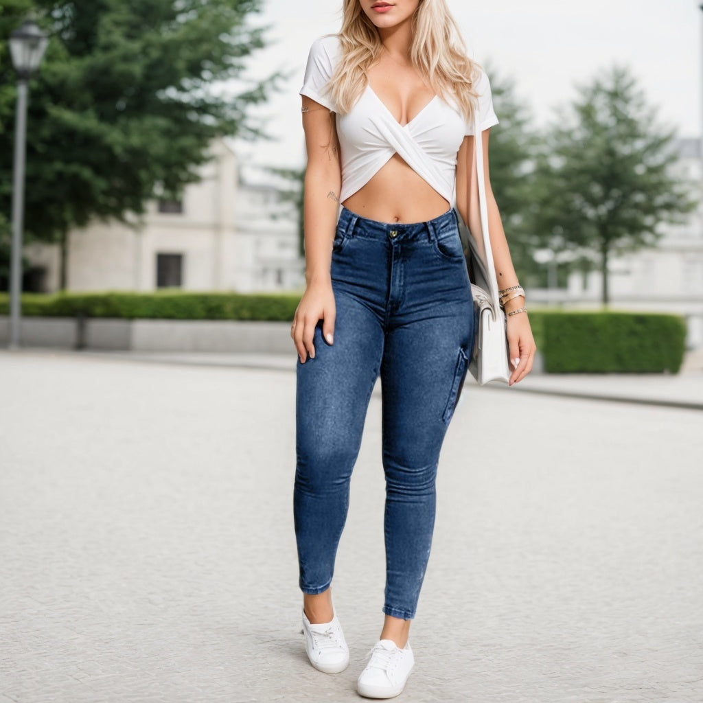 Urban Edge Cargo Skinny Jeans – Stretch Fit with Zipper Detail